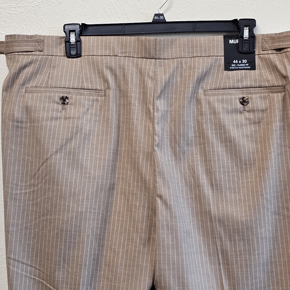 Murano Big & Tall Man Dress Pants Zac Pleated Brown Pinstriped 44x30 - Picture 6 of 13